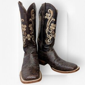 Reywelt Cowboy Boots Women's Rodeo Boots Western Embroidered Tooled Leather 9